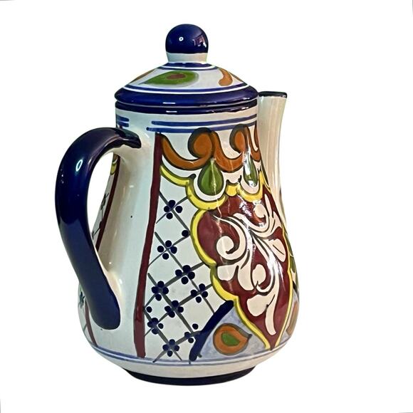 Tall Talavera Hand Painted Ceramic Coffee Tea Pot w Lid Mexican Floral Pottery - Picture 4 of 12